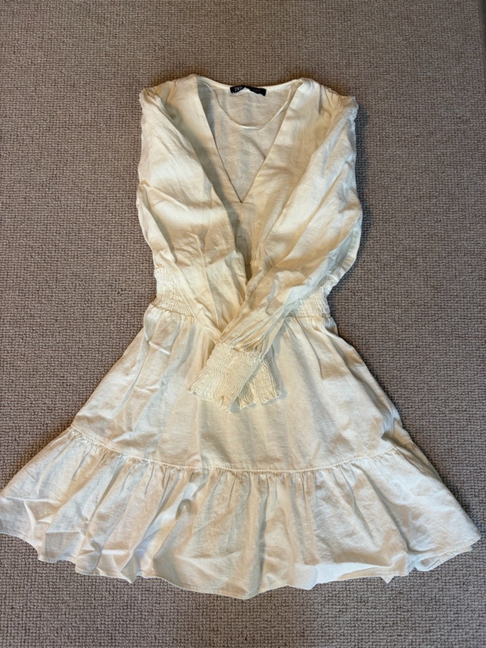 Zara Women’s White Linen Dress (Size XS) - Picture 2 of 7
